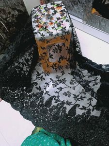 new beautiful embroidered black stone net saree.