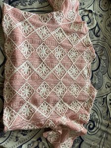 Pink &amp; White Crochet Diamond Floral Top