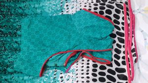 Aqua &amp; Black Polka Dot Print Fabric Saree n Blouse