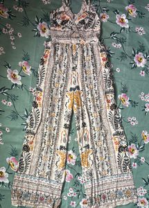 White Boho Print Cutout Jumpsuit