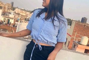 Blue Tie-Front Crop Top