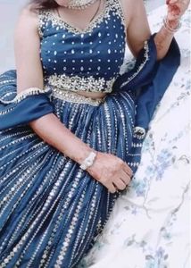 Blue &amp; Gold Embellished Lengha Set