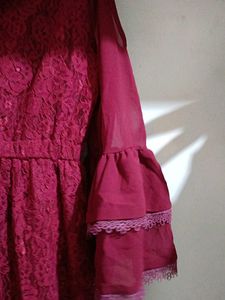 Burgundy Lace Ruffle Dress