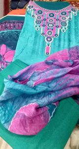 Beautiful printed cotton dress material with Georgette Dupatta