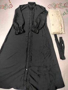 Black Abaya With Belt And Scarf
