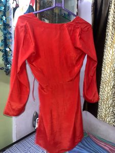 Red Stylish Neck Mini Dress