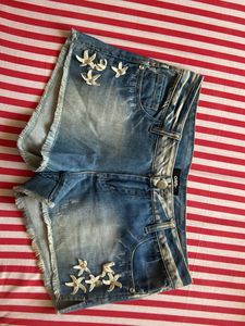 FLOWER SUMMER MINI DENIM  SHORTS