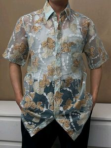 Floral applique Mesh shirt