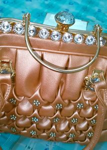 Elegant Peach Rhinestone Handbag