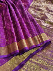 Purple &amp; Gold Checkered Saree