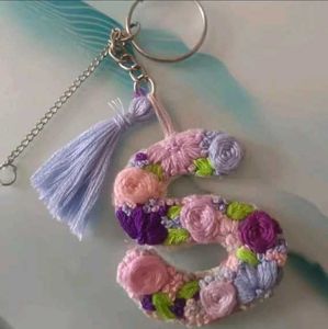 Handmade Embroidered Letter S Keychain