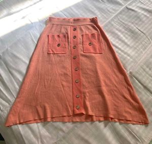 Peach Button-Front Skirt
