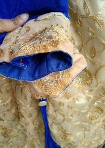 Royal Blue &amp; Golden Embroidered Party Wear Dress