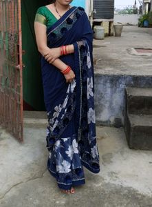 Elegant Blue Floral Saree