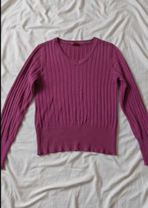 Purple V-Neck Knit Sweater