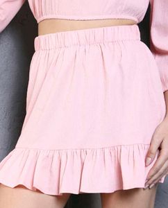 Off-Shoulder Textured Peach Crop Top with Skirt