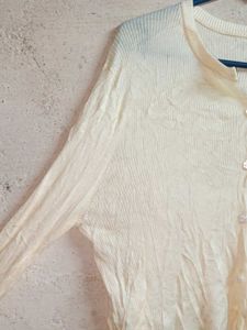PLUS SIZE Crop Top Cardigan Ribbed Cream