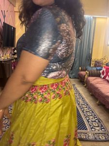 Sequin Embelished Lime Green Floral Kalidar Skirt