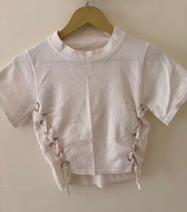 White Lace-Up Detail Top