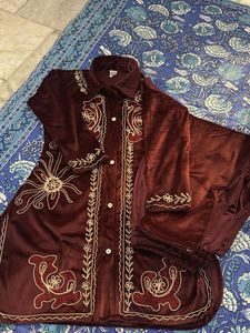 Embroidered Velvet Kurta Set