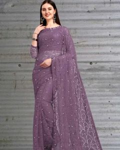 Elegant Lavender Net Saree