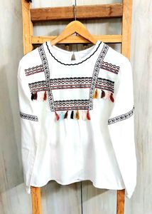White Embroidered Tassel Top size-38-40