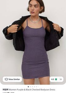 H&M Purple Gingham Bodycon Mini Dress