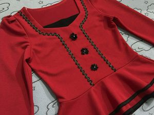 Red Peplum Long Sleeve Top