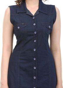 Blue Denim Knee Length Dress