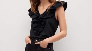 Mango Black Ruffles Top