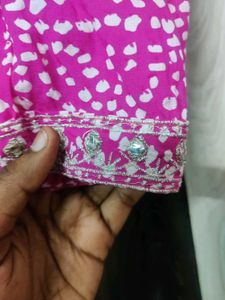 Elegant Pink Bandhani Printed Kurti with Golden Em