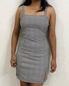 Check Side Slit Dress