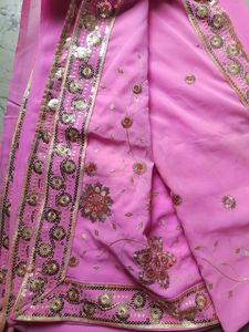 Beautiful Pink Full Stone Embroidery Saree