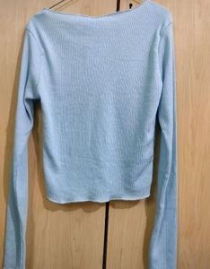 Sky Blue Square Neck Full Sleeve Crop Top