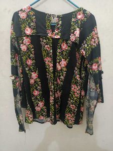 Combo Of 2 Striped Button-Up &amp; Aline Floral Top