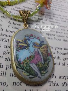 Butterfly Fairy Oval Clay Pendant Bead Necklace