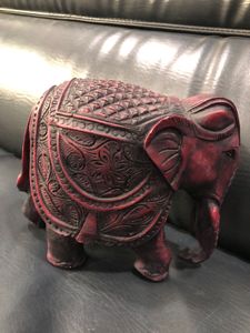 Hand Carved Maroon Resin Elephant Showpiece