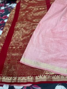 Lite Pink Colour Saree With Maroon Haevy Pallu