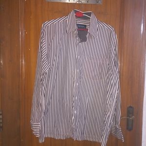 Allen Cooper Striped Black And White Shirt
