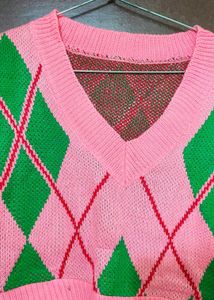 Pink Argyle Knit Top