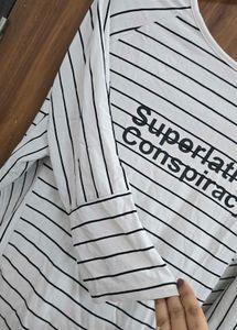 Trendy Striped White &amp; Black Full Sleeve CottonTop
