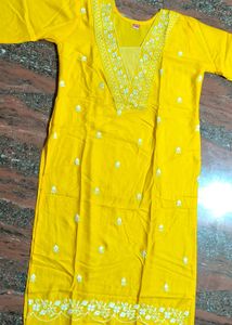 Yellow Embroidered Kurti