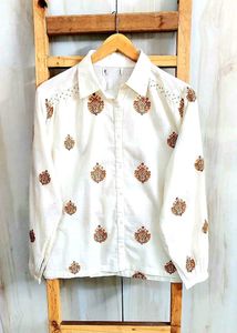 Embroidered Floral offwhite shirt size-44-46