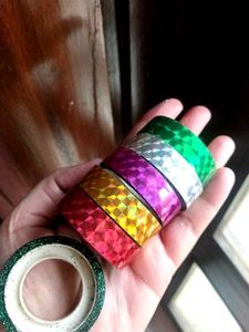 Set of 6 tape with loose Golden glitter powde
