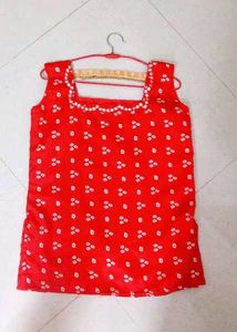 Red &amp; White Print Top