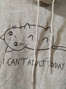 Cute Cat Graphic Hoodie - Gray