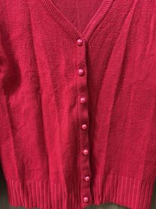 Red Button-Down Cardigan