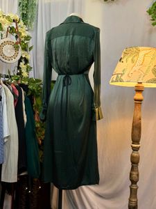 Zara Green Satin Shirt Dress