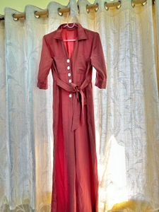 Rust Buttoned Jumpsuit With Belt