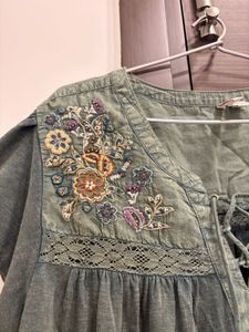 Embroidered Green Tunic Top